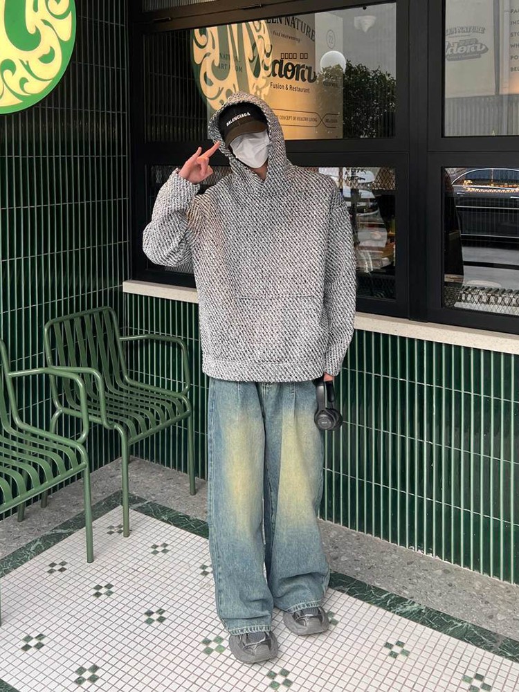 American Retro Knitted Hoodie  - Streetwear Brand With Flowers reseña y precio
